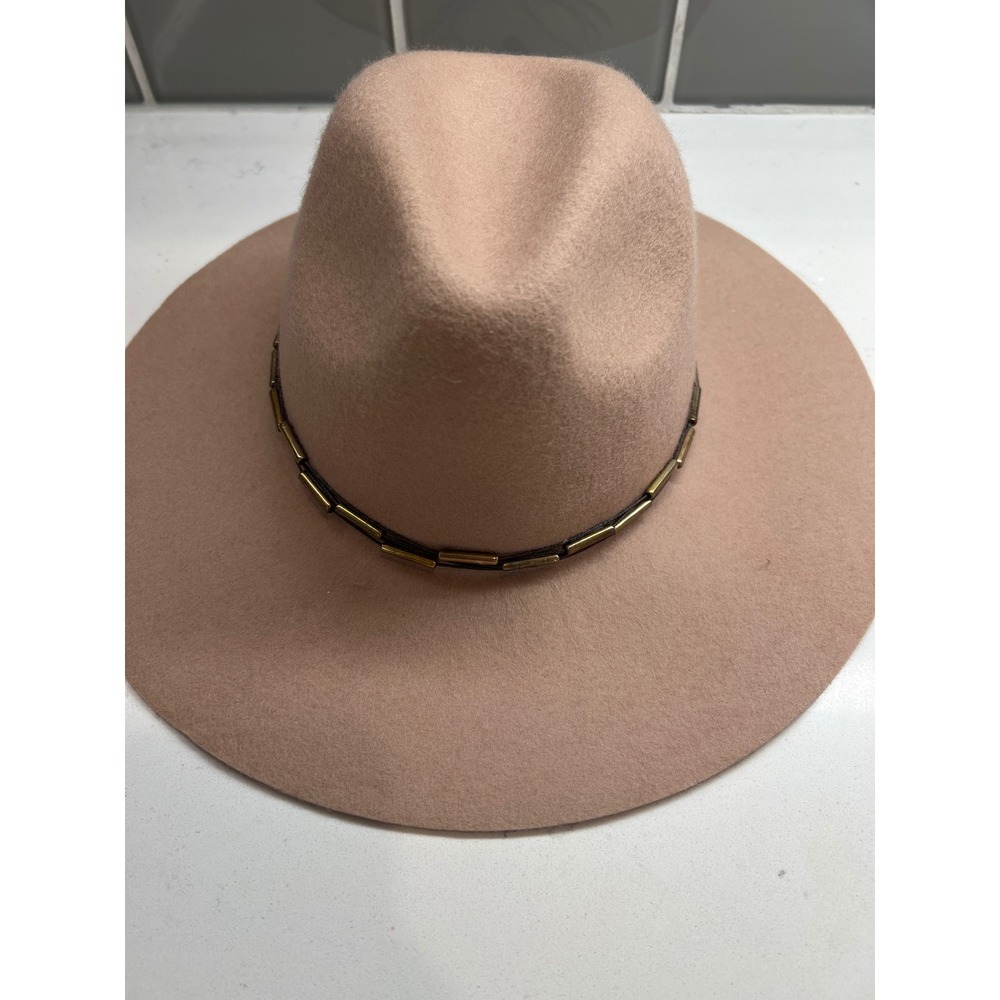 Women Wide Brim Fedora Hat Pecan with Gold Beaded Band Accent Felt